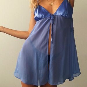 Vintage Periwinkle Blue Sheer Front-Tie Slip Nightie (S)